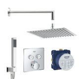 Grohe SmartControl inbouw doucheset vierkant met Crosswater 30cm hoofddouche en handdouche chroom