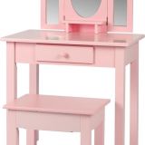 Kaptafel visagie make up meisje opmaaktafel kinderkamer met spiegels en krukje roze