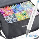 Ohuhu markers Brush & chisel - set van 216 + Blender + etui