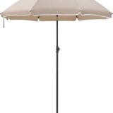 Parasol 180 cm diameter, rond / achthoekige strandparasol, knikbaar, kantelbaar, met draagtas – taupe