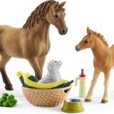 Schleich Horse Club Speelfigurenset - Sarah Zorgt voor de Jonge Dieren - Kinderspeelgoed voor Jongens en Meisjes