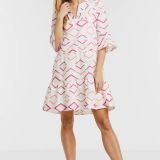Smashed Lemon A-lijn jurk Jordan met grafische print en borduursels wit/roze