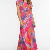 Smashed Lemon maxi jurk Joan met bladprint fuchsia/multi